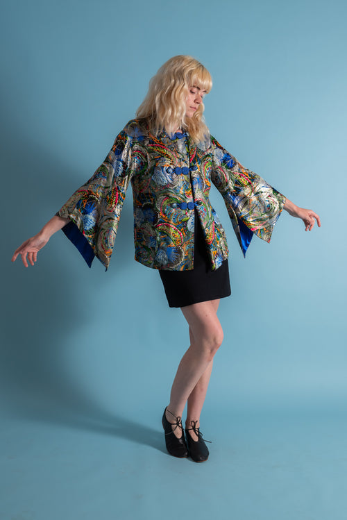 1930s Watercolor Silk Lamé Angel Sleeve Jacket [xs/sm/med]