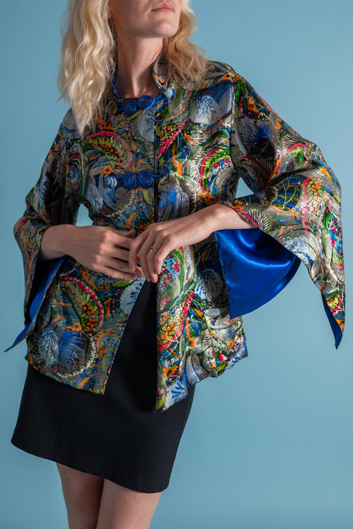 1930s Watercolor Silk Lamé Angel Sleeve Jacket [xs/sm/med]