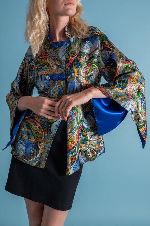 1930s Watercolor Silk Lamé Angel Sleeve Jacket [xs/sm/med]