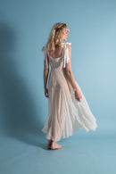 1930s Silk Chiffon Silk Appliqué Tie Shoulder Gown [xs/sm]