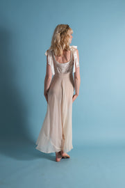 1930s Silk Chiffon Silk Appliqué Tie Shoulder Gown [xs/sm]