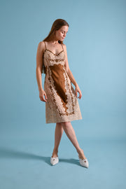 1930s Chocolate Silk + Lace Appliqué Slip [sm/med]