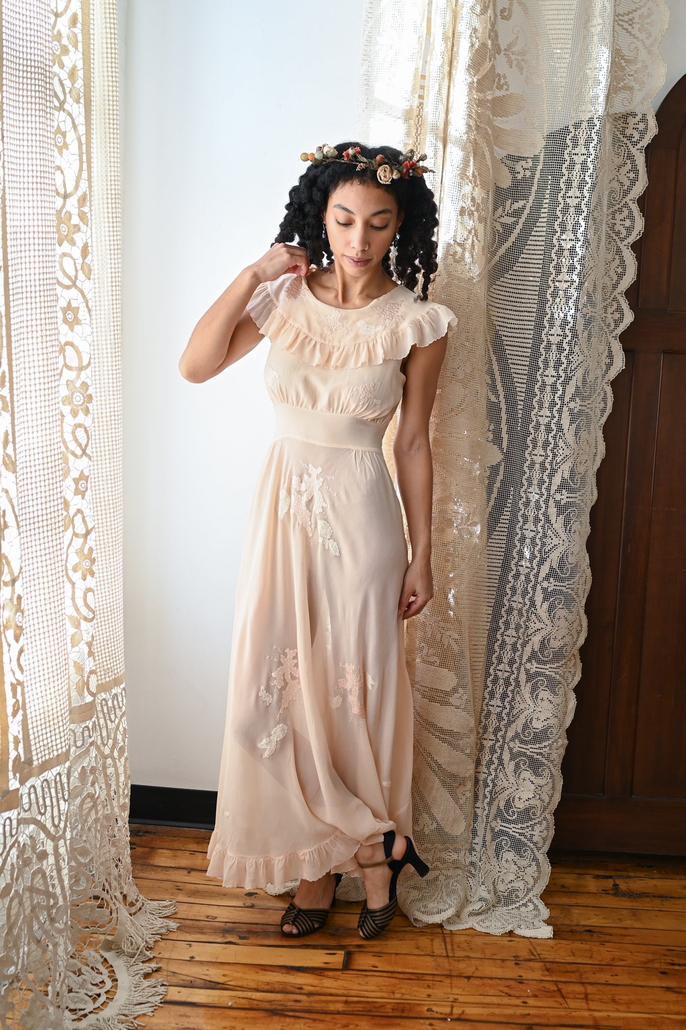 Demetra's Silk Georgette Appliqué Gown