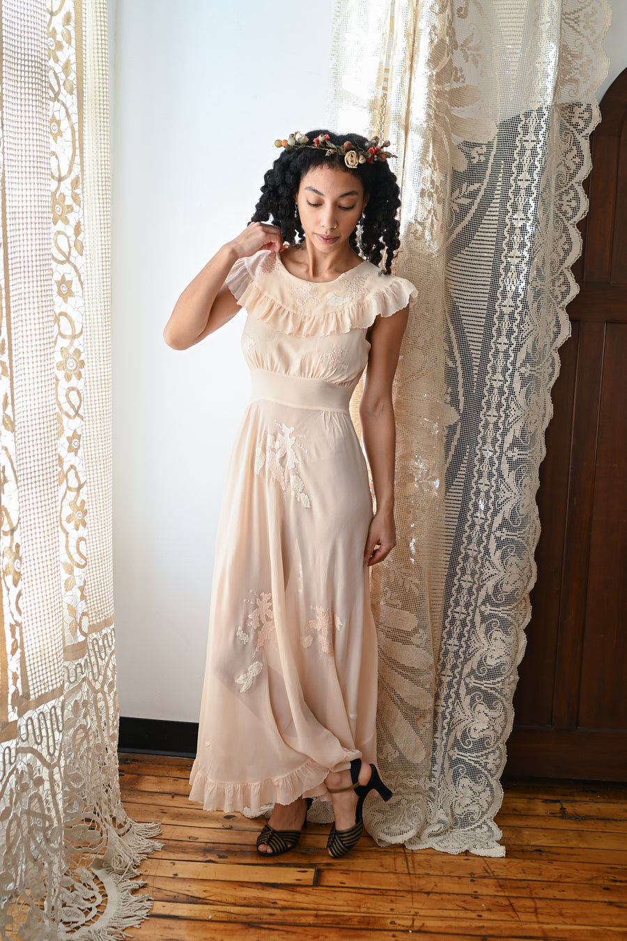 Demetra's Silk Georgette Appliqué Gown