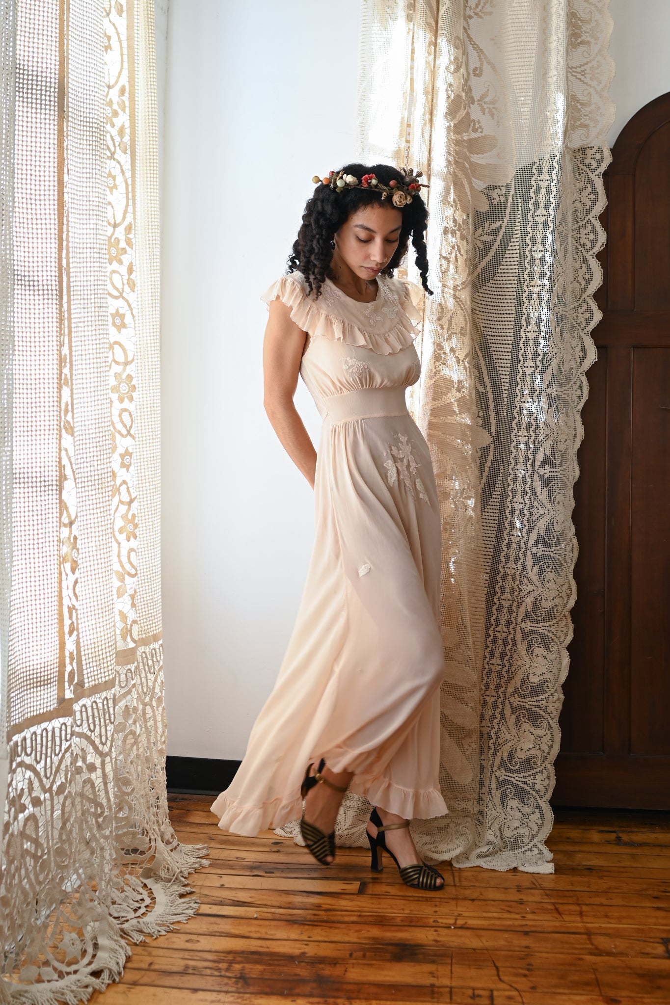 Demetra's Silk Georgette Appliqué Gown