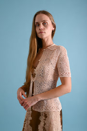 1930s Blush Silk Threadwork Blouse [xs/sm]