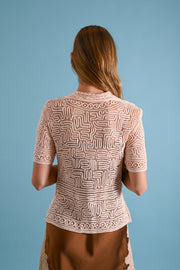 1930s Blush Silk Threadwork Blouse [xs/sm]