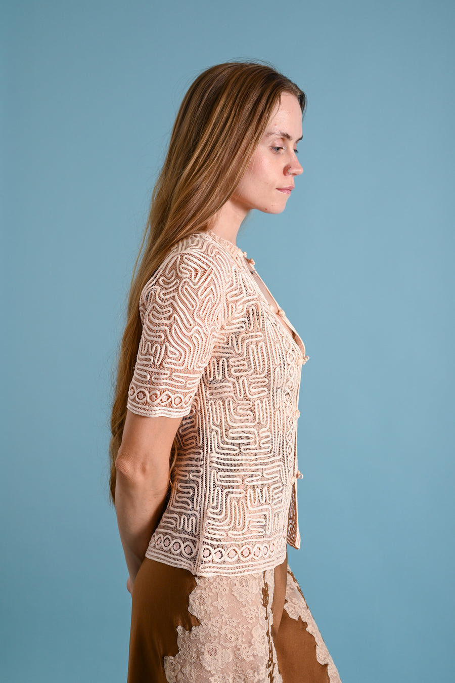 1930s Blush Silk Threadwork Blouse [xs/sm]