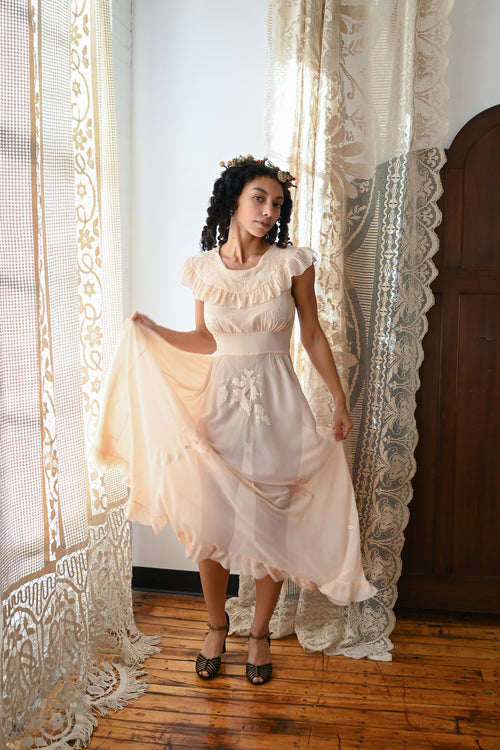 Demetra's Silk Georgette Appliqué Gown