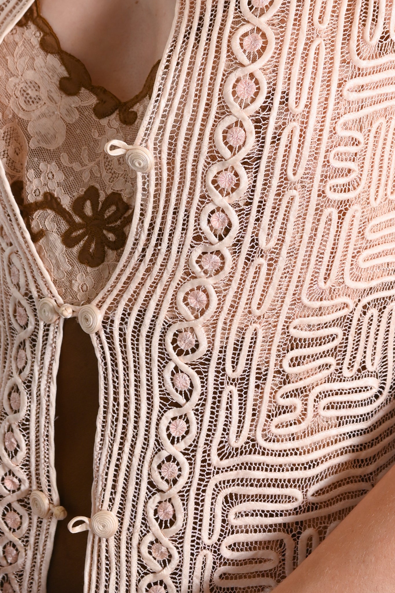 1930s Blush Silk Threadwork Blouse [xs/sm]