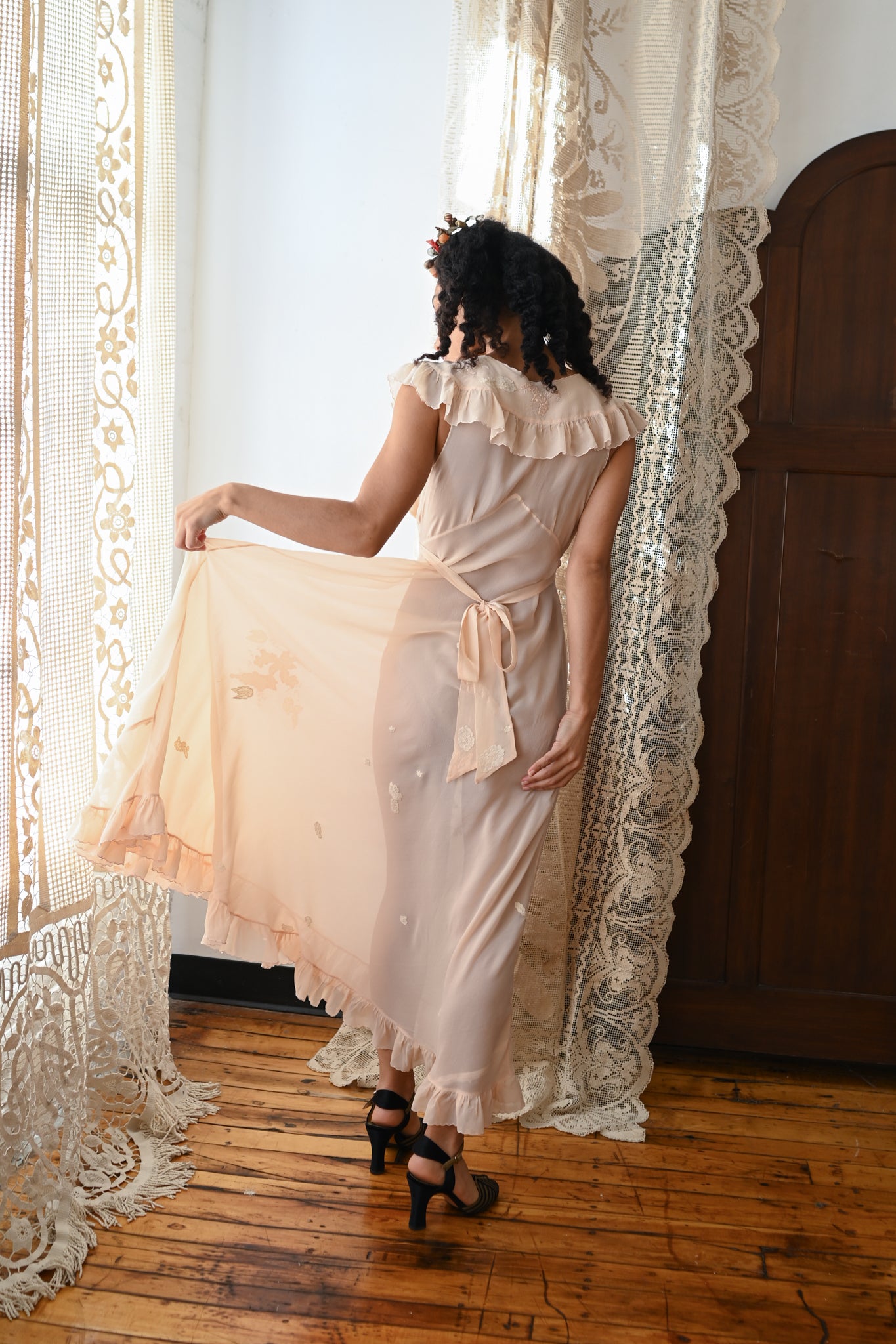 Demetra's Silk Georgette Appliqué Gown