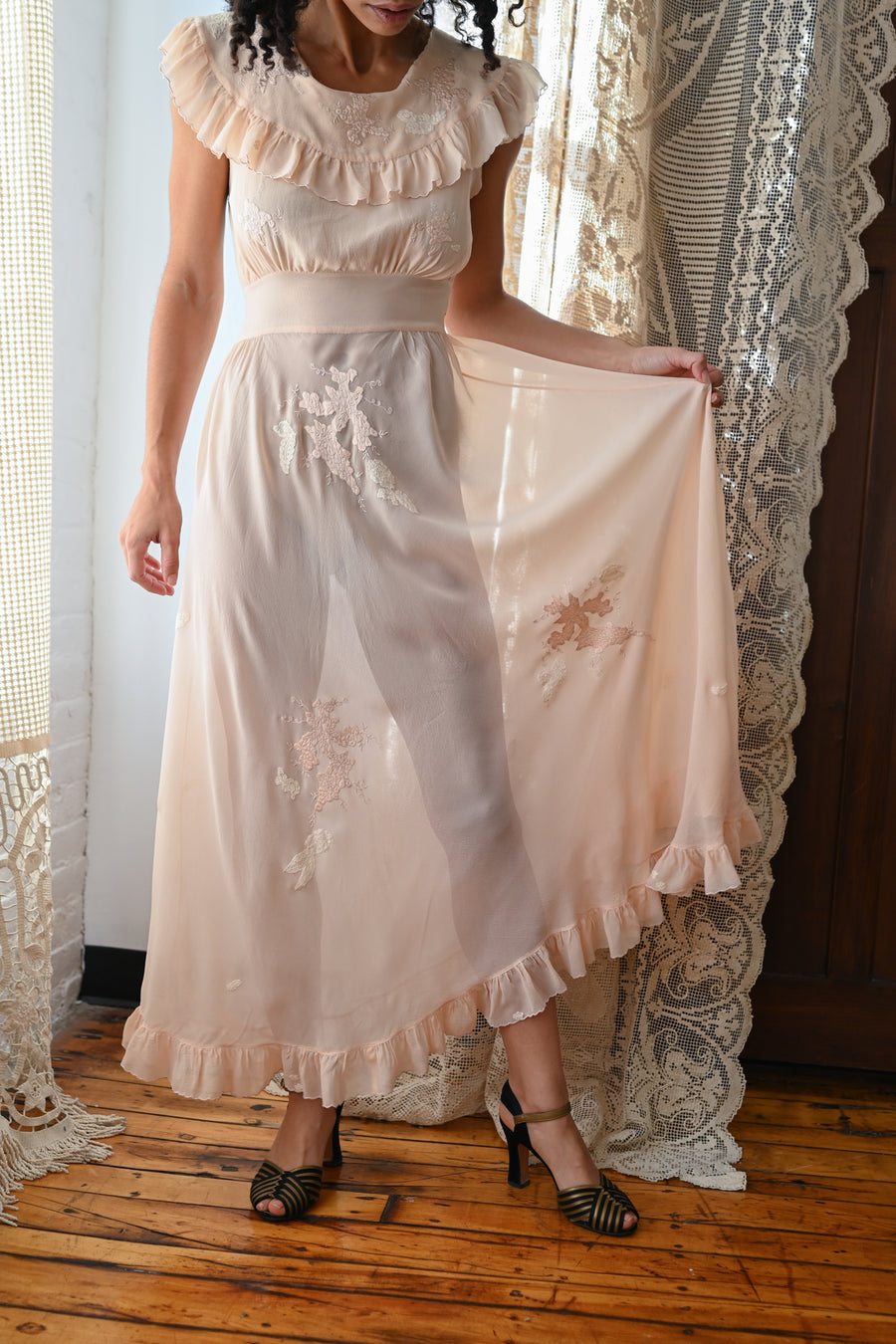 Demetra's Silk Georgette Appliqué Gown