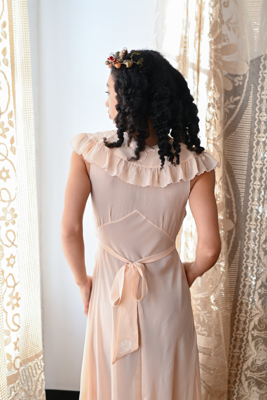 Demetra's Silk Georgette Appliqué Gown