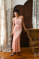 Demetra's Pink Crinkle Silk Beaded Bow Gown