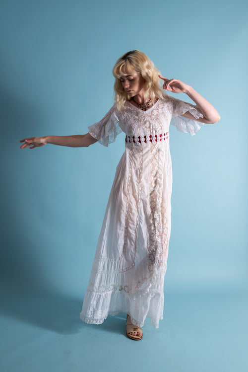 Antique Insertion Lace Empire Dressing Gown [xs/sm]