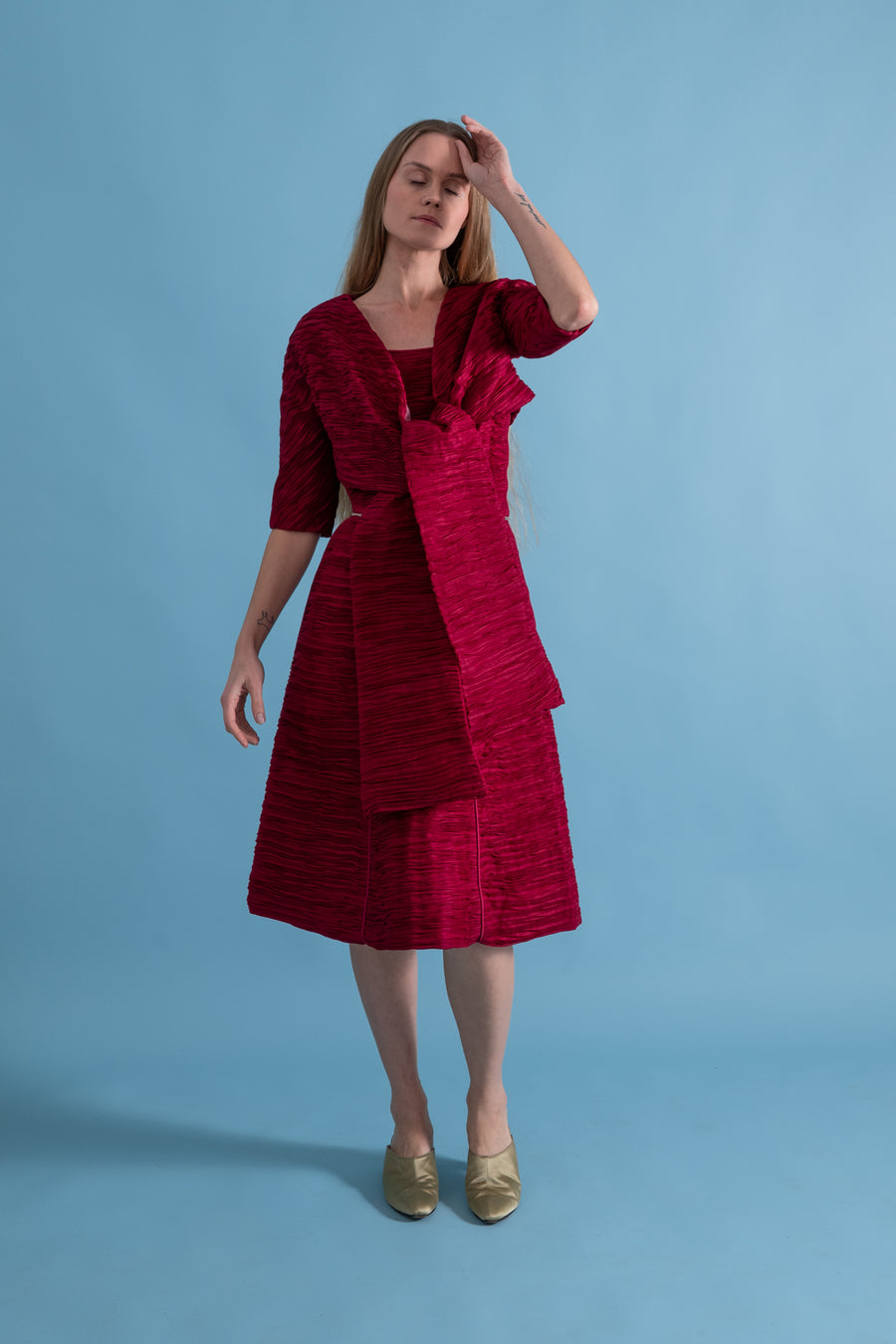 1960s Sybil Connolly Couture Micropleated Ensemble [xs/sm]