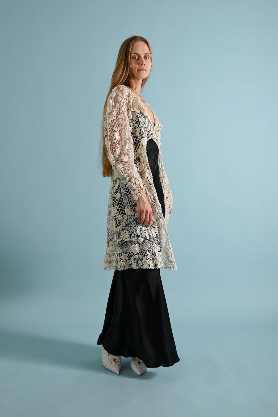 1900s Irish Crochet Cutout Duster Jacket [sm/med/lrg]