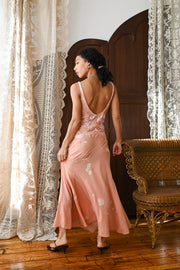 Demetra's Pink Crinkle Silk Beaded Bow Gown