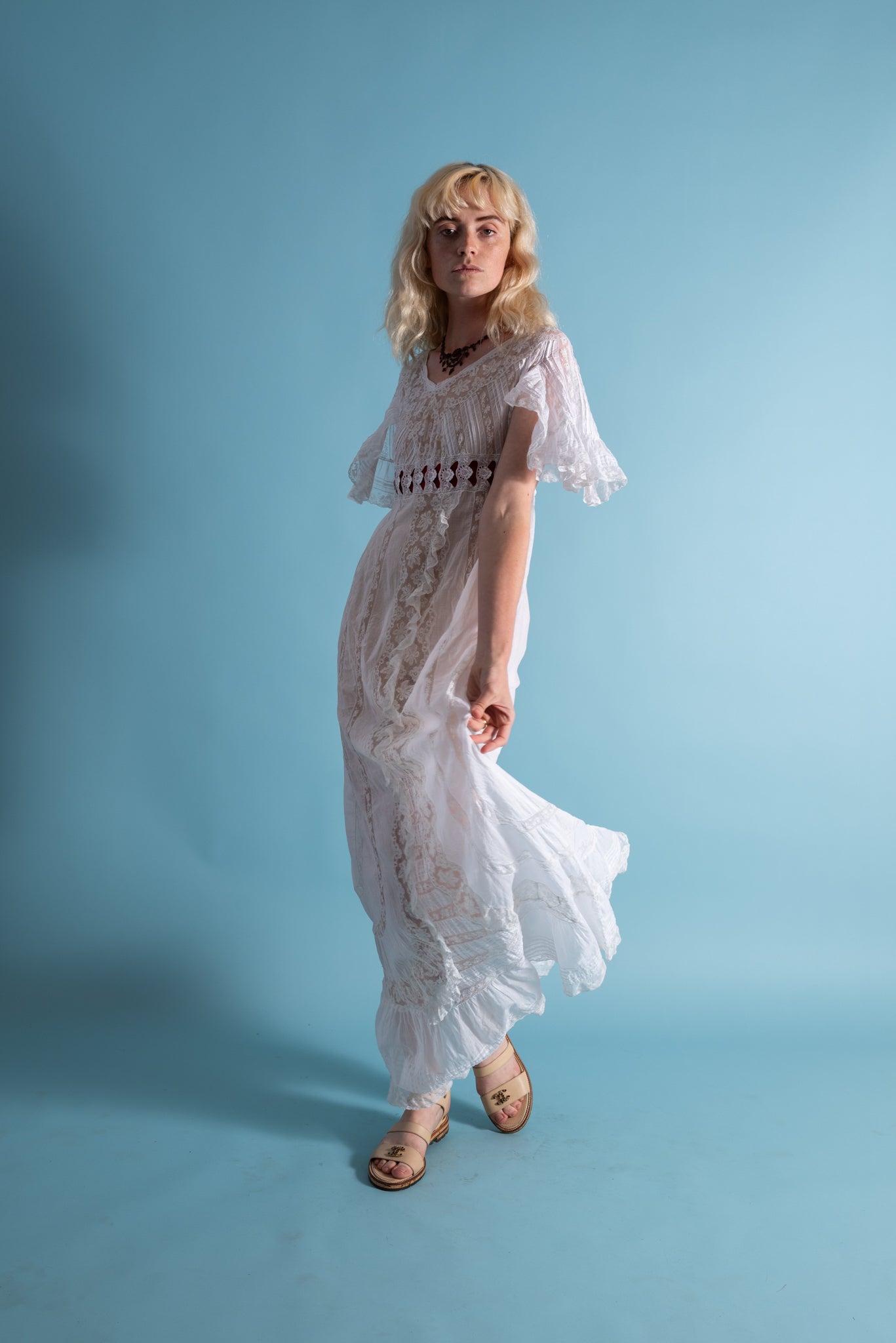 Antique Insertion Lace Empire Dressing Gown [xs/sm]