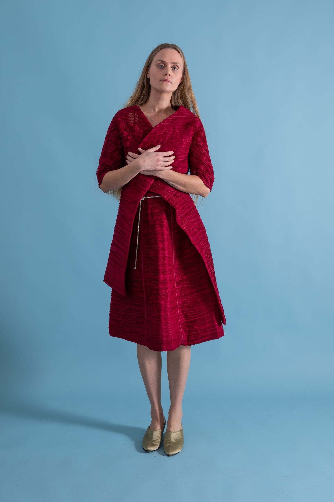 1960s Sybil Connolly Couture Micropleated Ensemble [xs/sm]