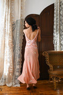 Demetra's Pink Crinkle Silk Beaded Bow Gown
