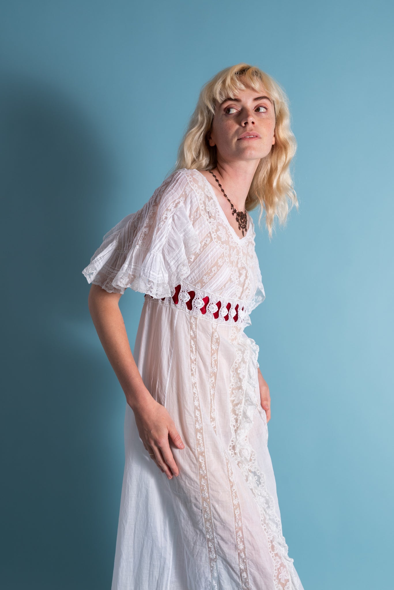 Antique Insertion Lace Empire Dressing Gown [xs/sm]