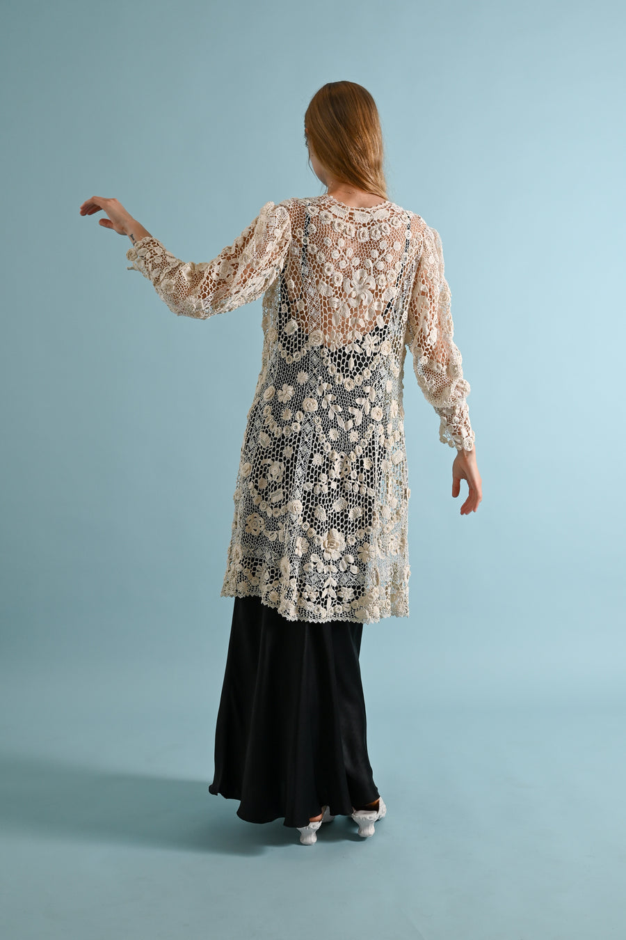 1900s Irish Crochet Cutout Duster Jacket [sm/med/lrg]