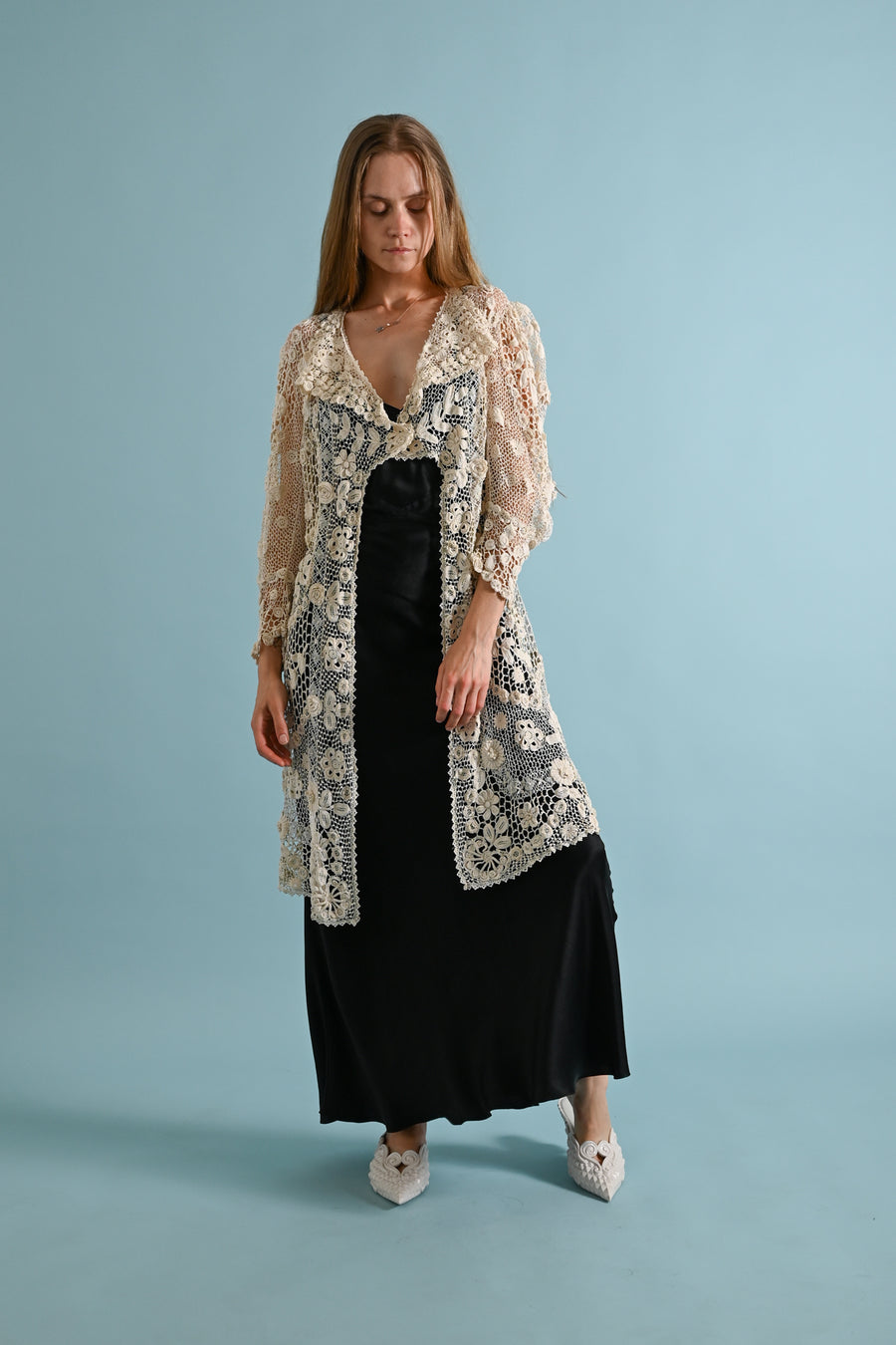 1900s Irish Crochet Cutout Duster Jacket [sm/med/lrg]