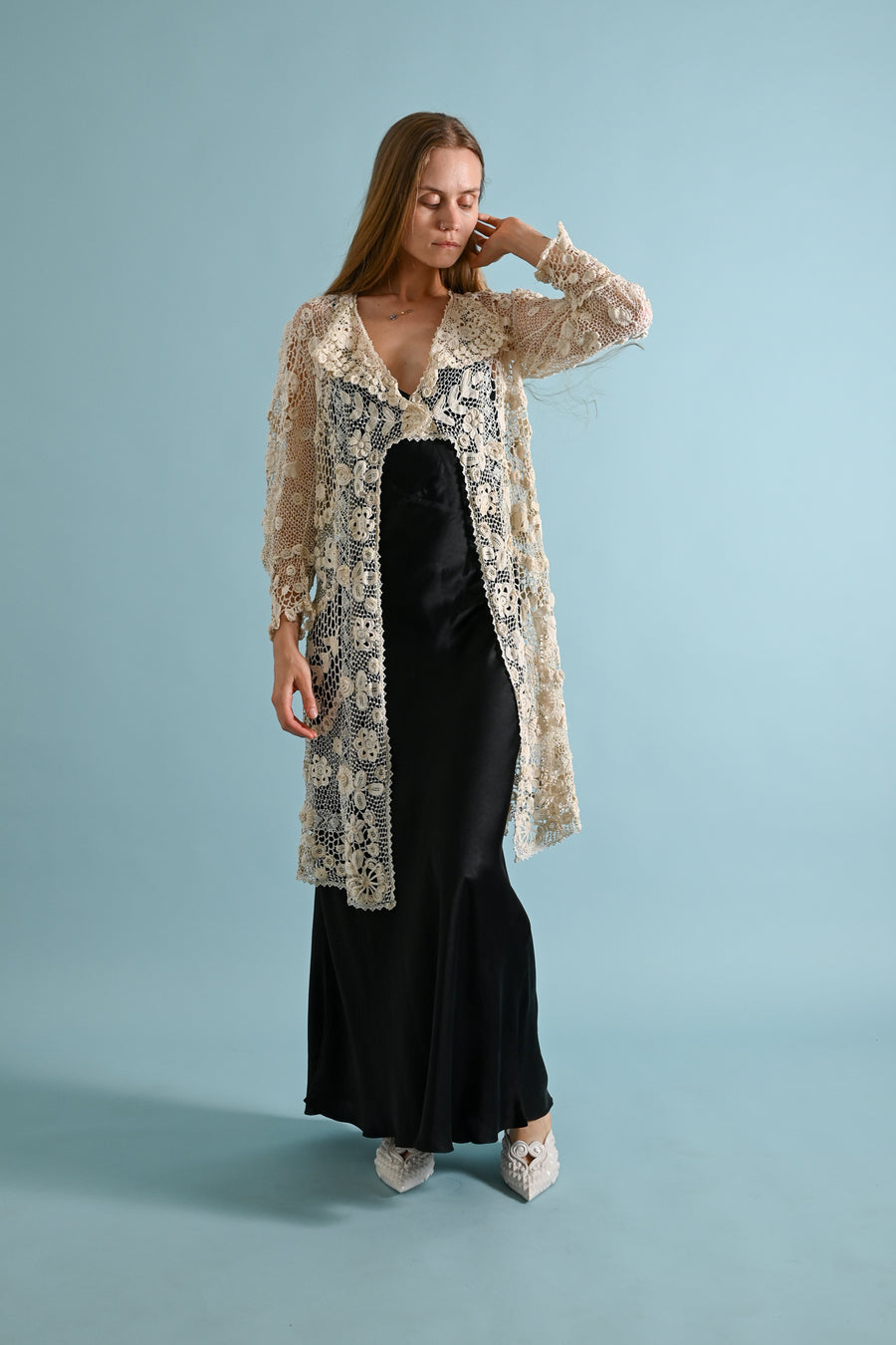 1900s Irish Crochet Cutout Duster Jacket [sm/med/lrg]