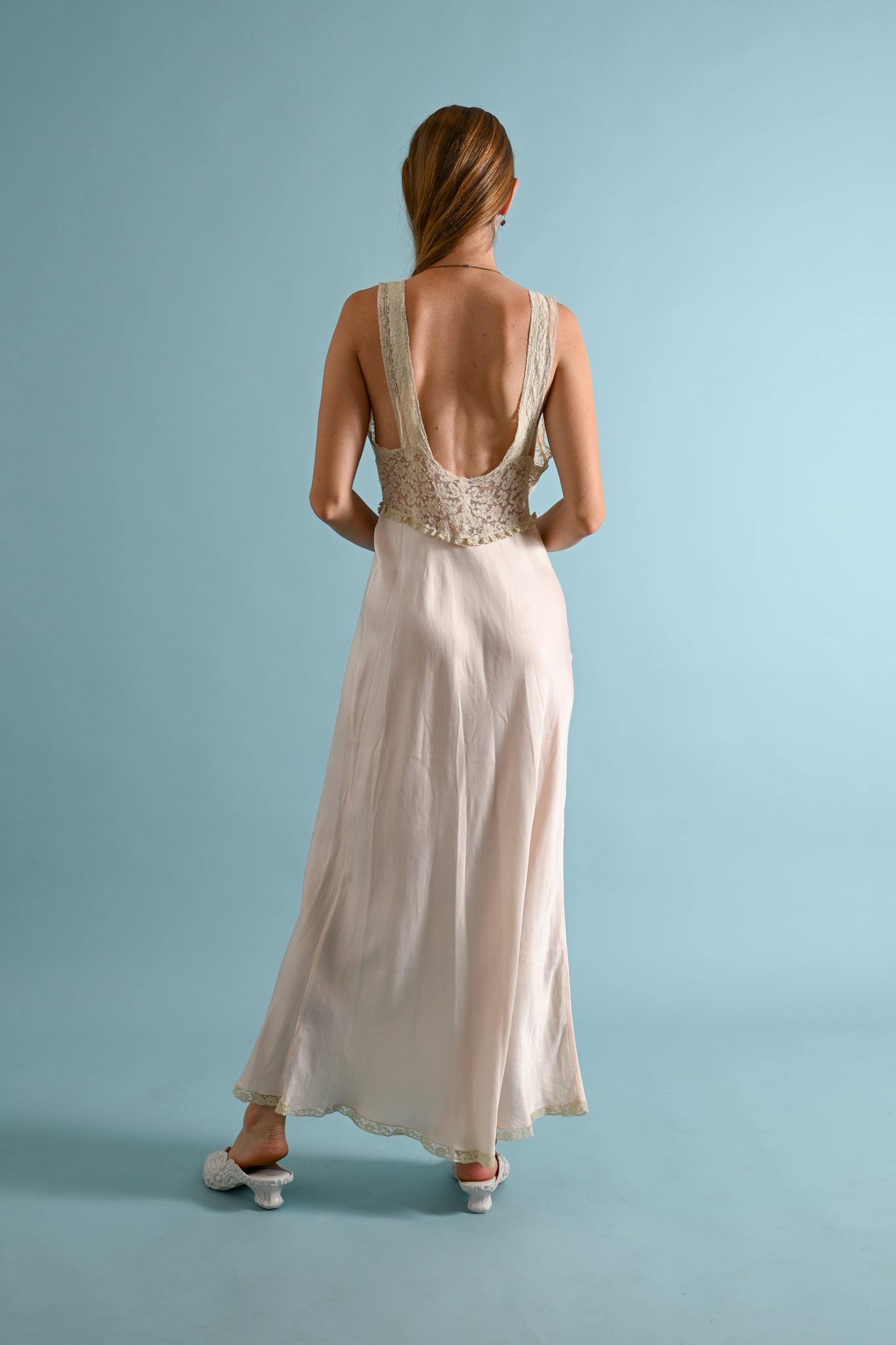 1930s Fischer's Silk + Lace Sweetheart Gown [sm/med]