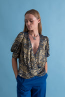 1930s Feather Lamé Puffed Sleeve Blouse [sm/med/lrg]