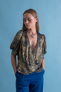 1930s Feather Lamé Puffed Sleeve Blouse [sm/med/lrg]