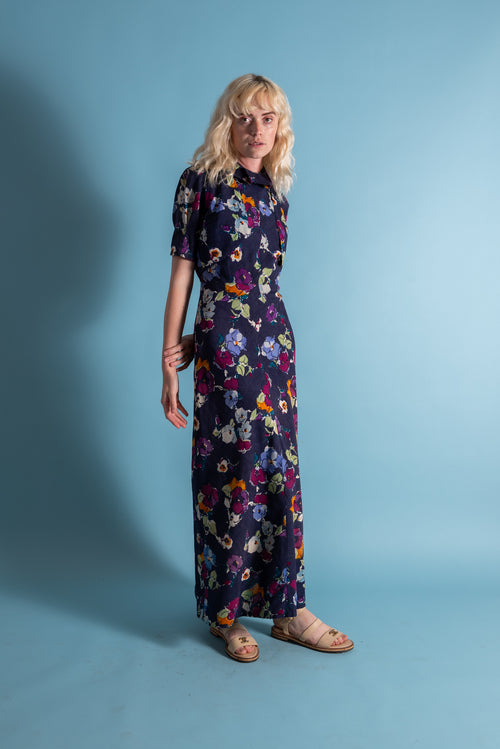 1930s Deco Floral Linen Beach Gown and Jacket [xs/sm]