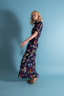 1930s Deco Floral Linen Beach Gown and Jacket [xs/sm]