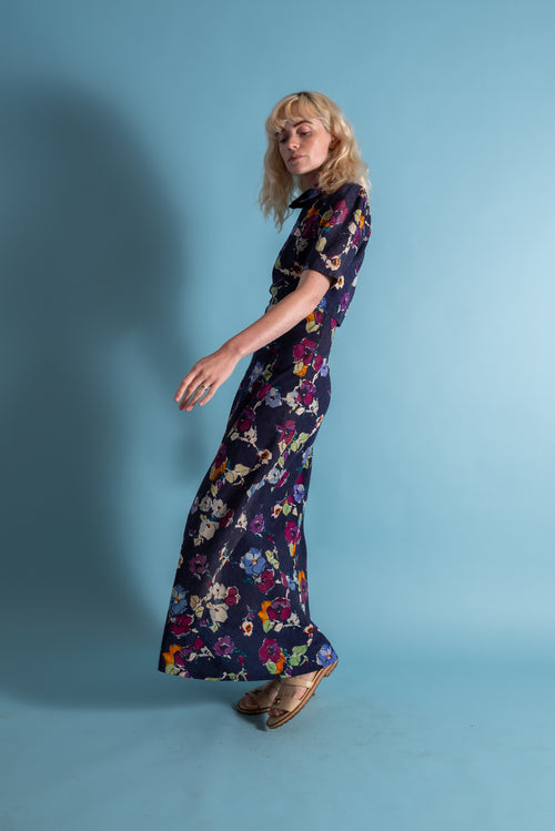1930s Deco Floral Linen Beach Gown and Jacket [xs/sm]