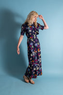 1930s Deco Floral Linen Beach Gown and Jacket [xs/sm]