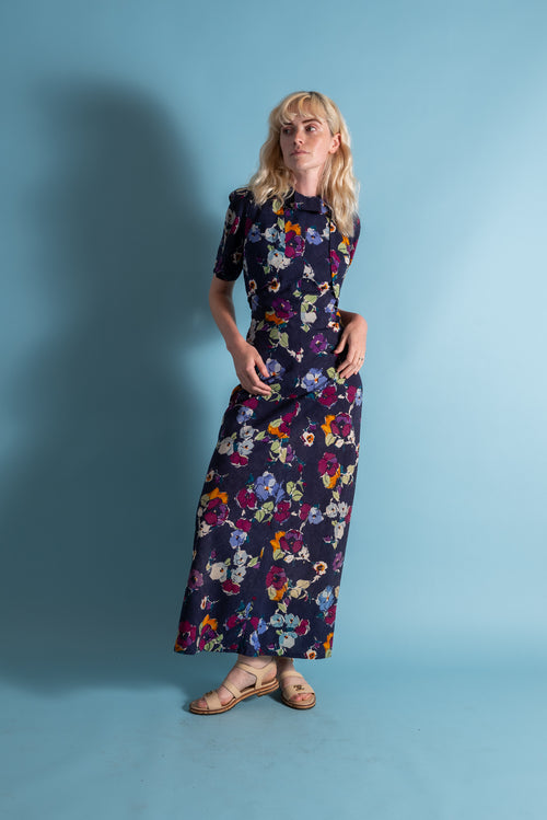 1930s Deco Floral Linen Beach Gown and Jacket [xs/sm]