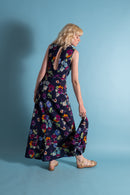 1930s Deco Floral Linen Beach Gown and Jacket [xs/sm]