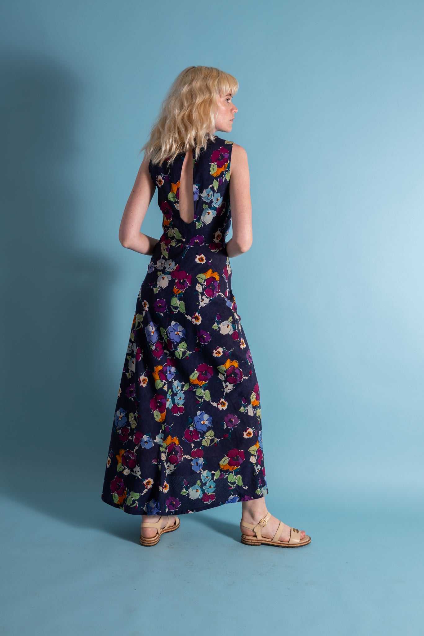 1930s Deco Floral Linen Beach Gown and Jacket [xs/sm]