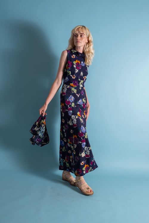 1930s Deco Floral Linen Beach Gown and Jacket [xs/sm]