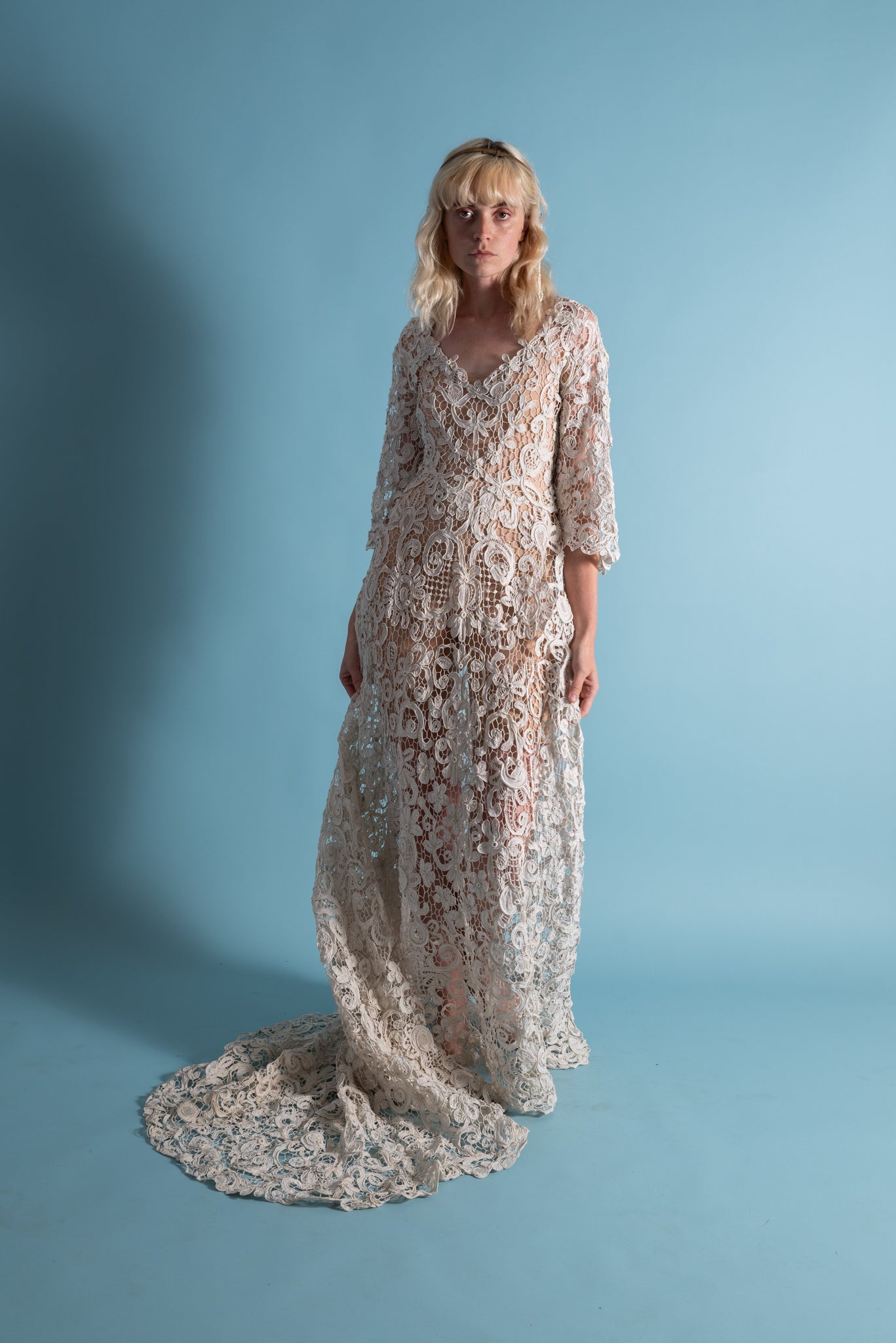 Antique Battenberg Lace Trained Bridal Gown [xs/sm]