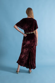 1930s Dark Burgundy Silk Velvet Capelet Gown [sm/med]