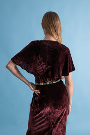 1930s Dark Burgundy Silk Velvet Capelet Gown [sm/med]