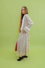 1940s Knit Silk Chiffon Lined Marabou Robe [sm/med/lrg]