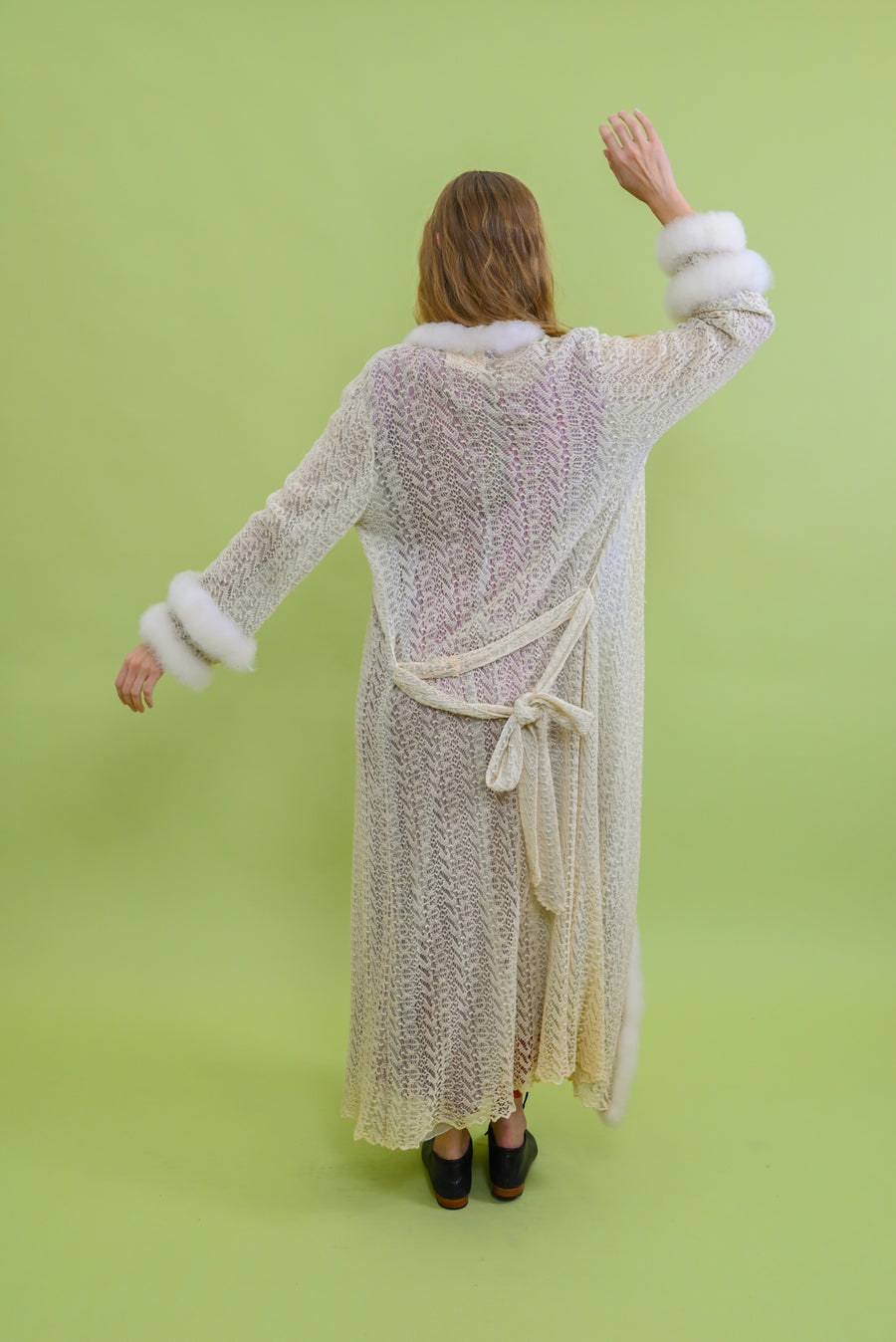 1940s Knit Silk Chiffon Lined Marabou Robe [sm/med/lrg]