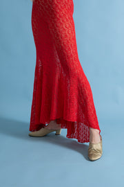 1930s Scarlet Crochet Cold Shoulder Trumpet Gown [xs/sm/med]