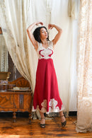 1940s Crimson Silk and Lace Appliqué Gown