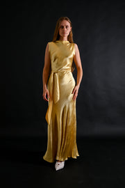 1930s Lemon Hammered Silk 3 Piece Gown Ensemble [xs/sm]