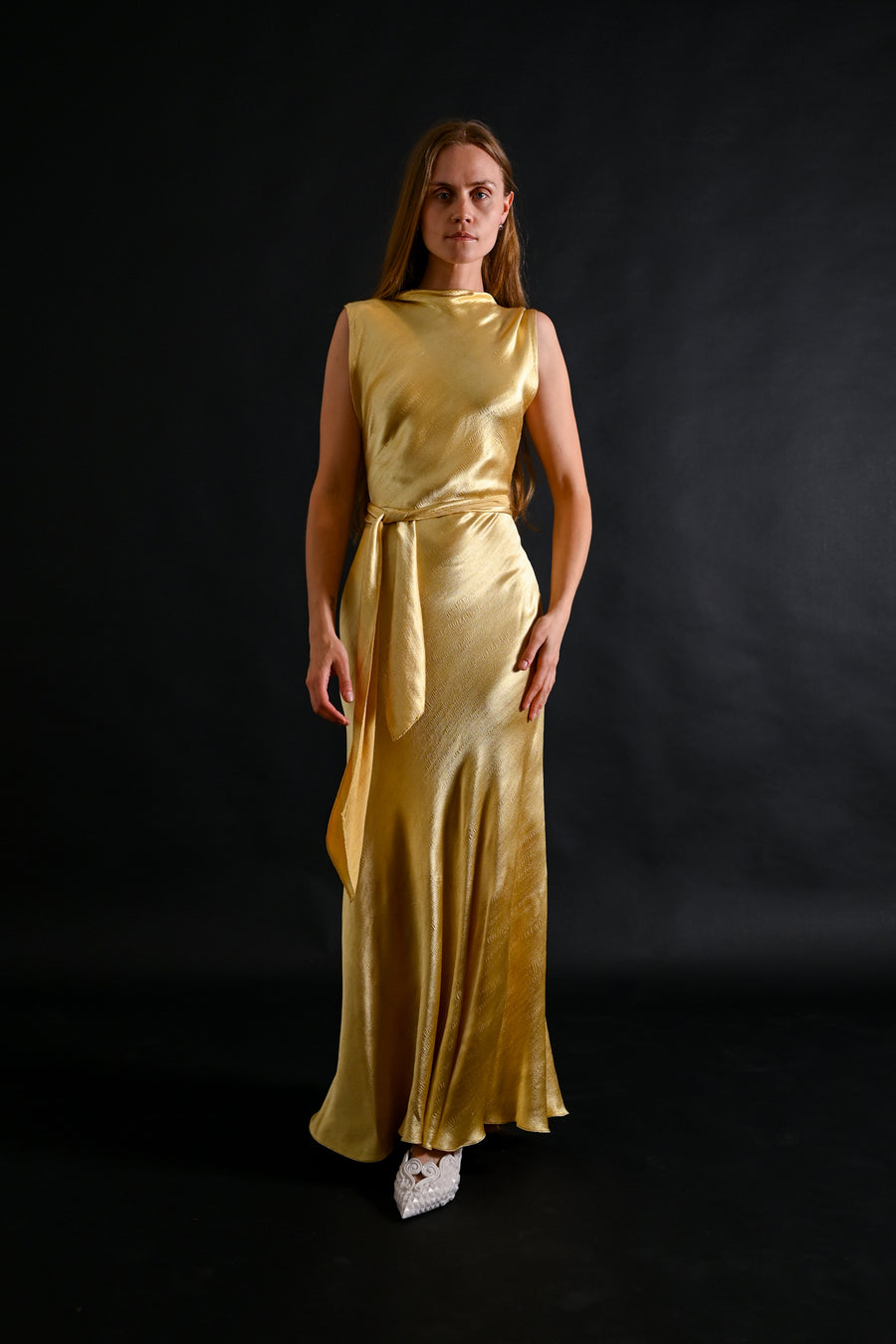 1930s Lemon Hammered Silk 3 Piece Gown Ensemble [xs/sm]