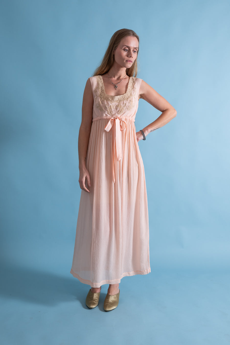 1930s French Empire Waist Silk Chiffon Gown [xs/sm/med]